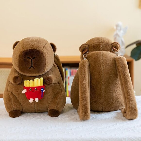 Adorable Capybara Plush Backpack Brown Faux Fur Soft Plush 13.7-Inch main image 4